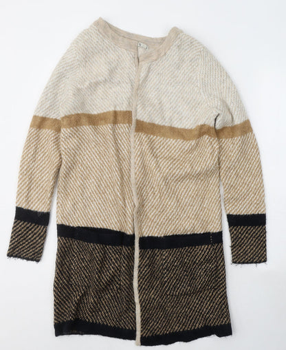 TU Womens Beige V-Neck Geometric Acrylic Cape Jumper Size 10