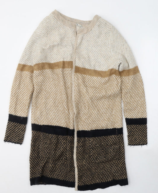 TU Womens Beige V-Neck Geometric Acrylic Cape Jumper Size 10