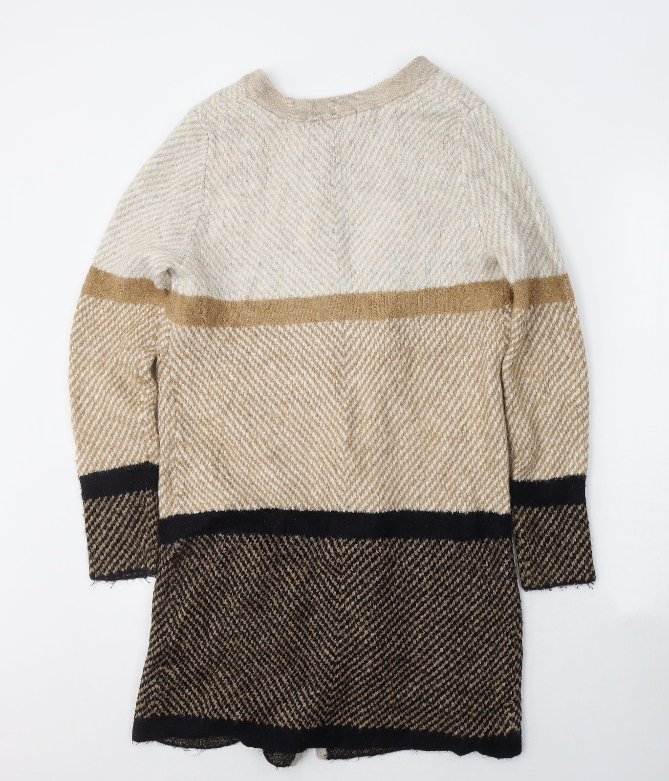 TU Womens Beige V-Neck Geometric Acrylic Cape Jumper Size 10