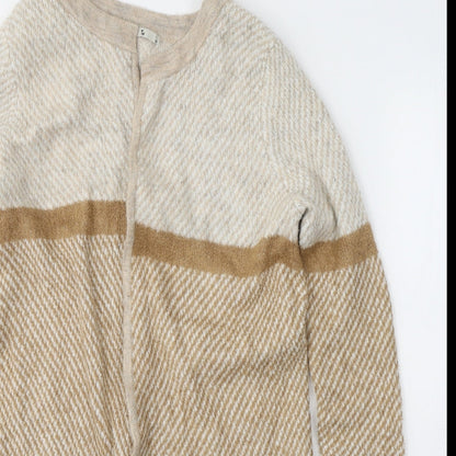 TU Womens Beige V-Neck Geometric Acrylic Cape Jumper Size 10