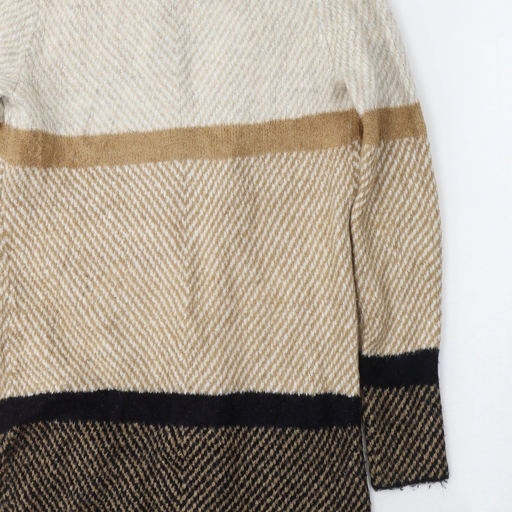 TU Womens Beige V-Neck Geometric Acrylic Cape Jumper Size 10