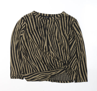 F&F Womens Black Round Neck Animal Print Polyester Pullover Jumper Size 16
