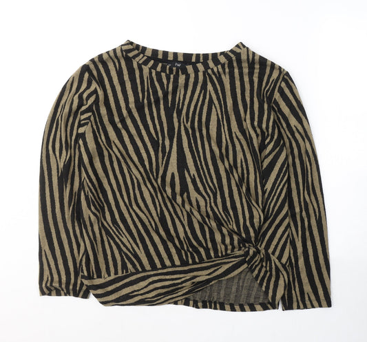 F&F Womens Black Round Neck Animal Print Polyester Pullover Jumper Size 16