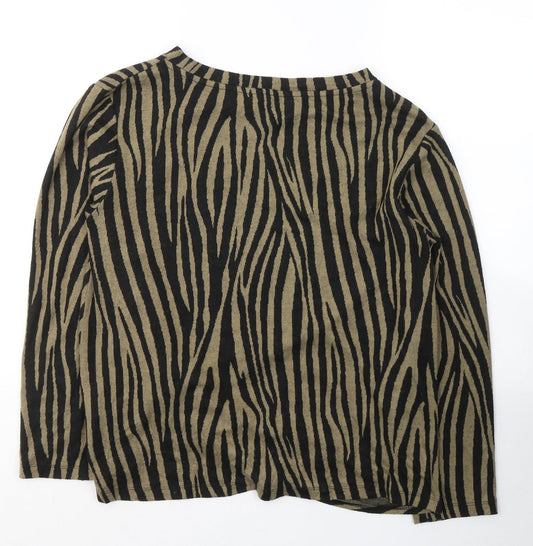 F&F Womens Black Round Neck Animal Print Polyester Pullover Jumper Size 16