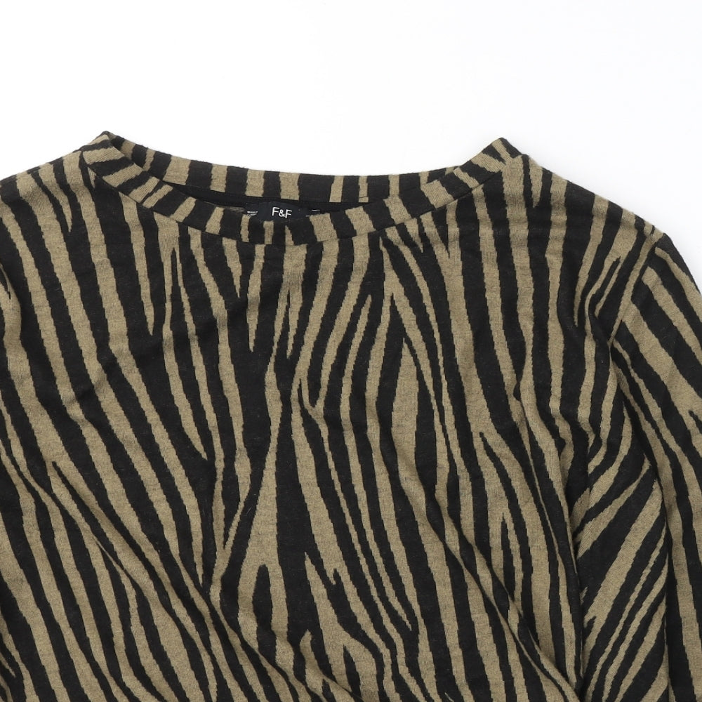 F&F Womens Black Round Neck Animal Print Polyester Pullover Jumper Size 16
