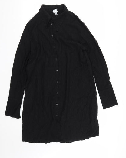 Womens UK Size M H&M Black Basic Button-Up