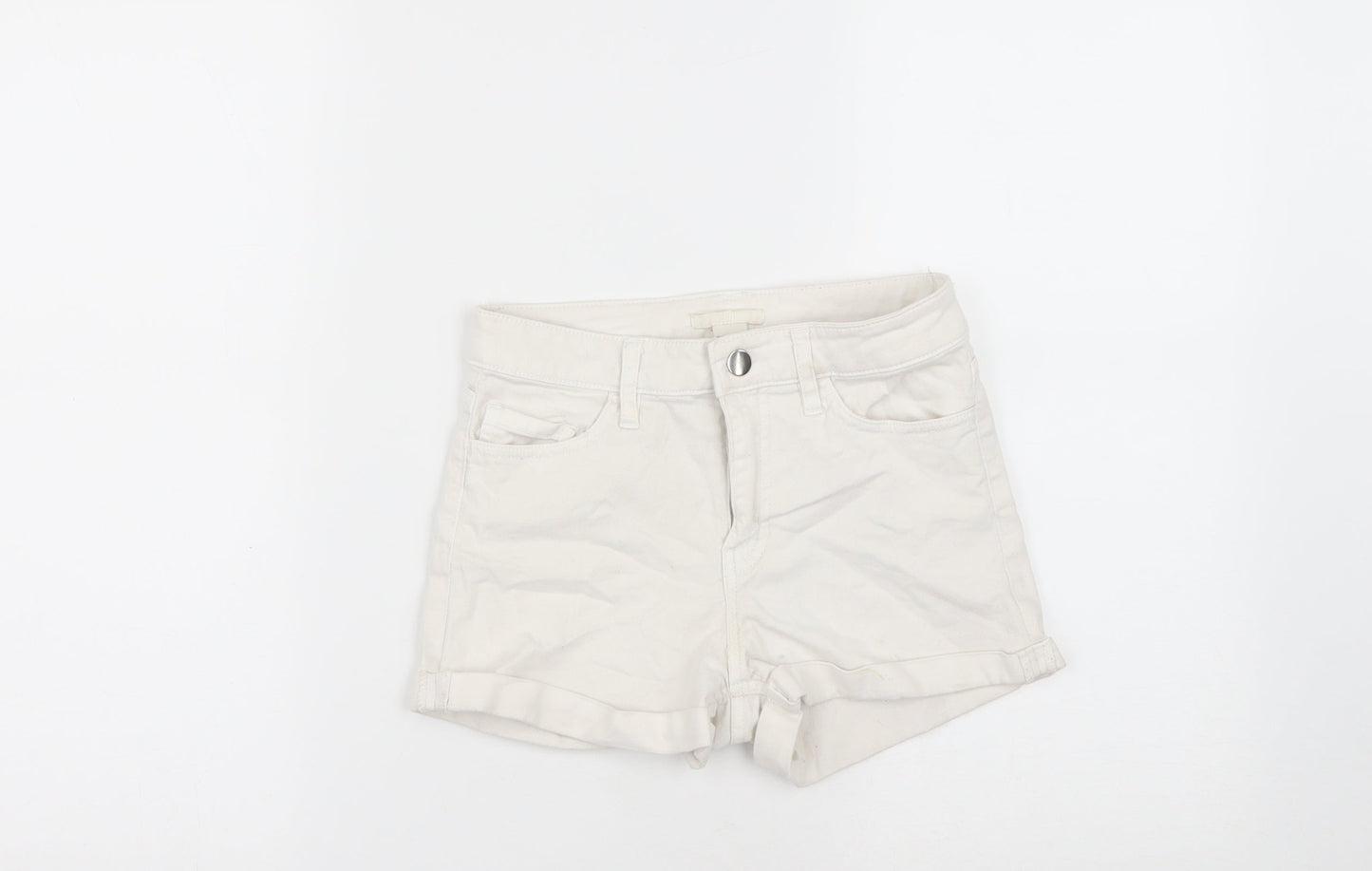 H&M Womens White  Cotton Chino Shorts Size 4  Regular Zip