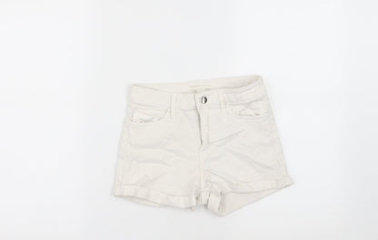 H&M Womens White  Cotton Chino Shorts Size 4  Regular Zip