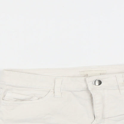 H&M Womens White  Cotton Chino Shorts Size 4  Regular Zip
