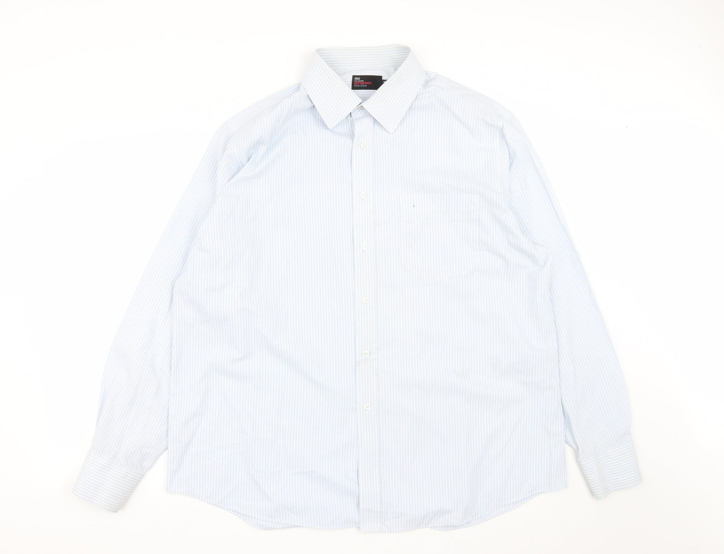 Mens UK Size 18 Marks and Spencer Blue  Button-Up Long Sleeve Casual Shirt