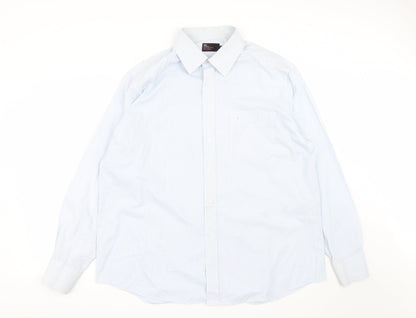 Mens UK Size 18 Marks and Spencer Blue  Button-Up Long Sleeve Casual Shirt