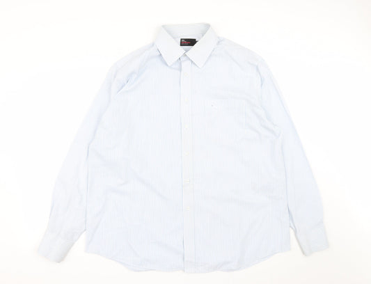 Mens UK Size 18 Marks and Spencer Blue  Button-Up Long Sleeve Casual Shirt