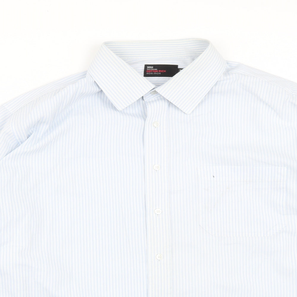Mens UK Size 18 Marks and Spencer Blue  Button-Up Long Sleeve Casual Shirt