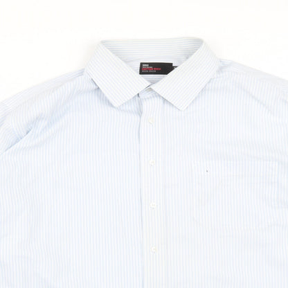 Mens UK Size 18 Marks and Spencer Blue  Button-Up Long Sleeve Casual Shirt