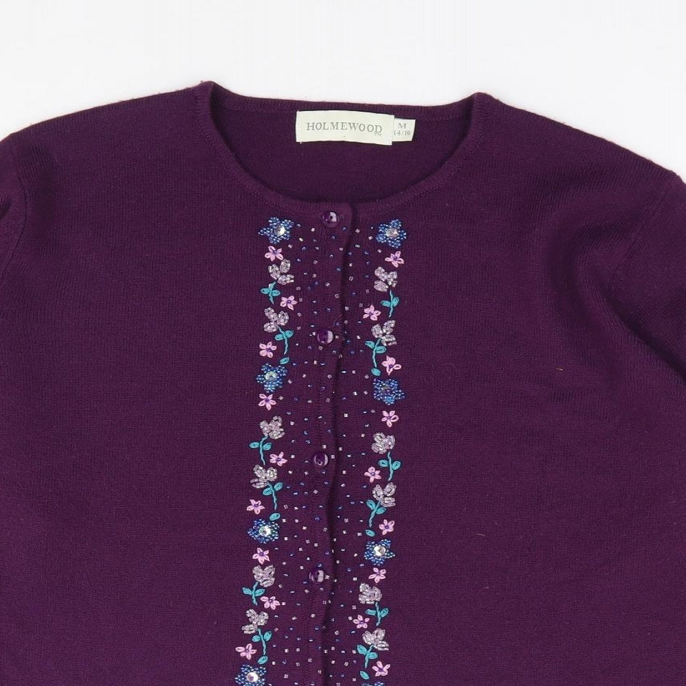 Womens UK Size M Holmewood Purple Cardigan Jumper