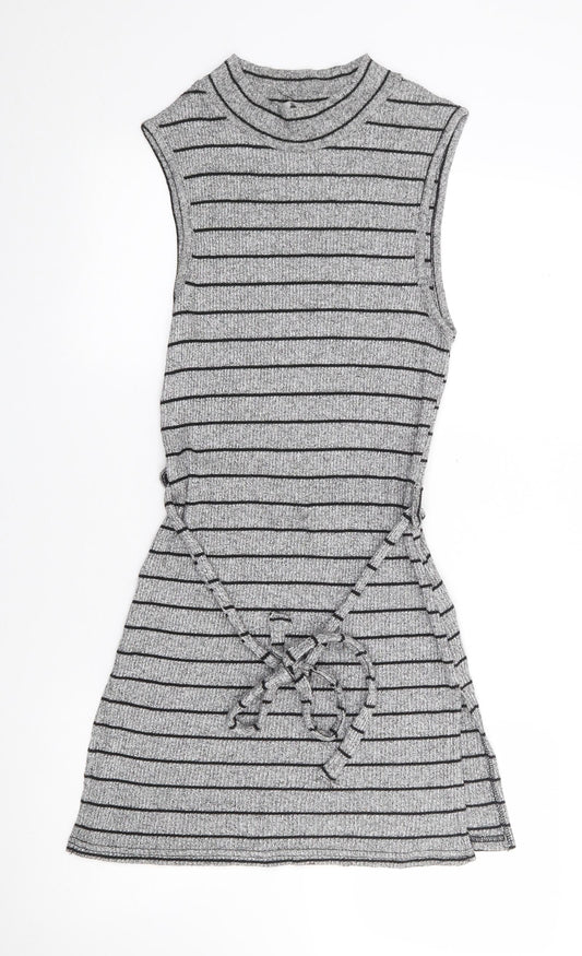 Red Herring  Womens Grey Striped Viscose Tank Dress  Size 12  High Neck Pullover