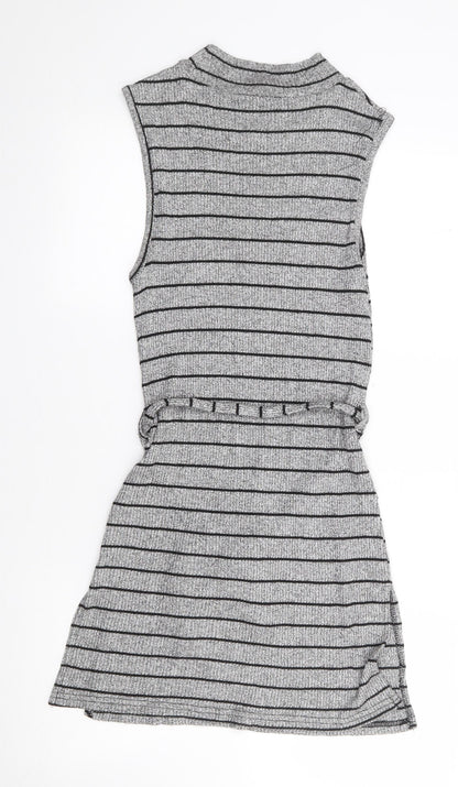 Red Herring  Womens Grey Striped Viscose Tank Dress  Size 12  High Neck Pullover