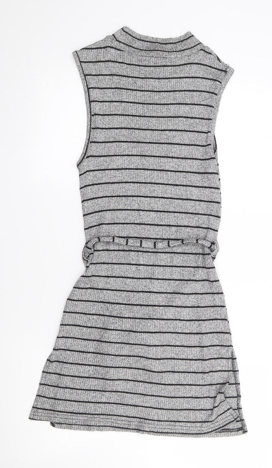 Red Herring  Womens Grey Striped Viscose Tank Dress  Size 12  High Neck Pullover