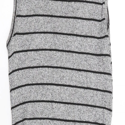 Red Herring  Womens Grey Striped Viscose Tank Dress  Size 12  High Neck Pullover