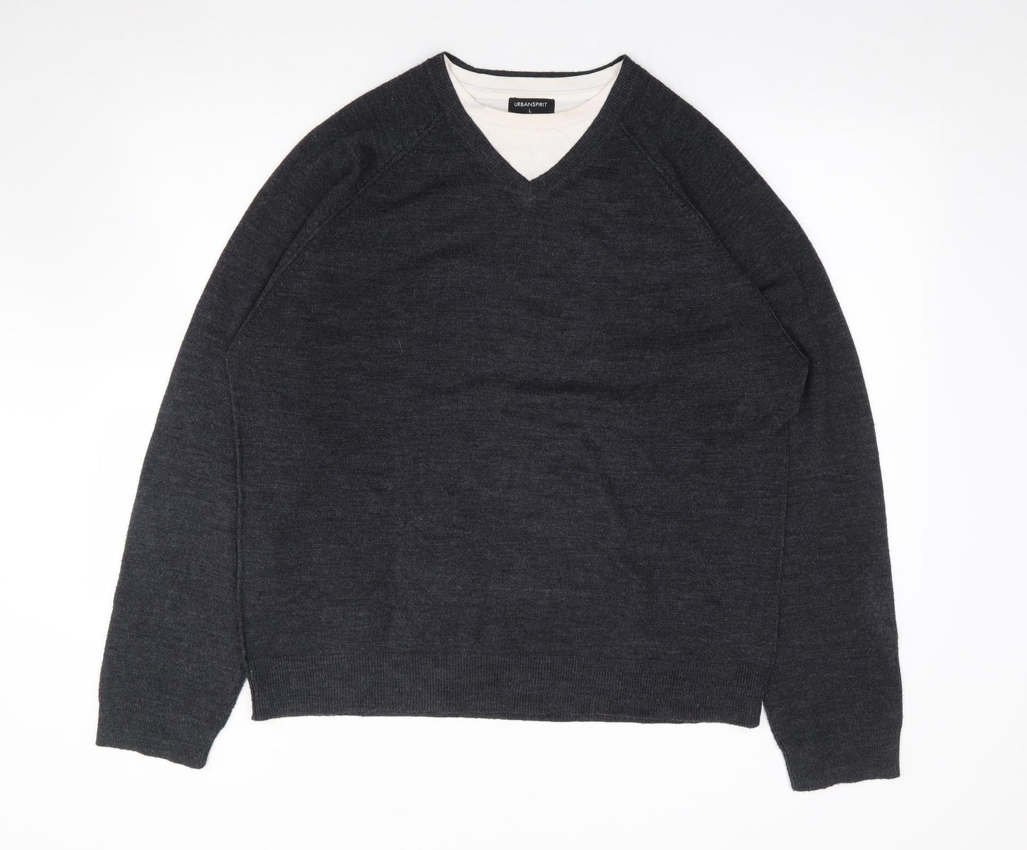 UrbanSpirit Mens Grey Crew Neck  Acrylic Pullover Jumper Size L