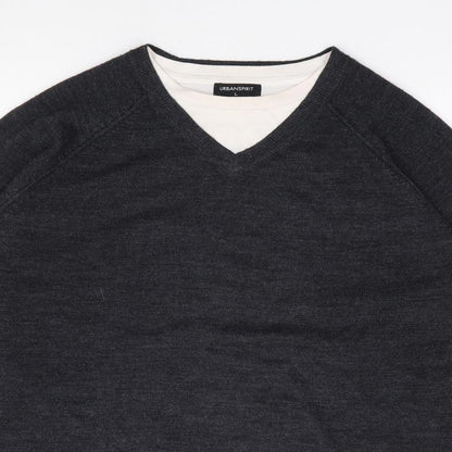 UrbanSpirit Mens Grey Crew Neck  Acrylic Pullover Jumper Size L