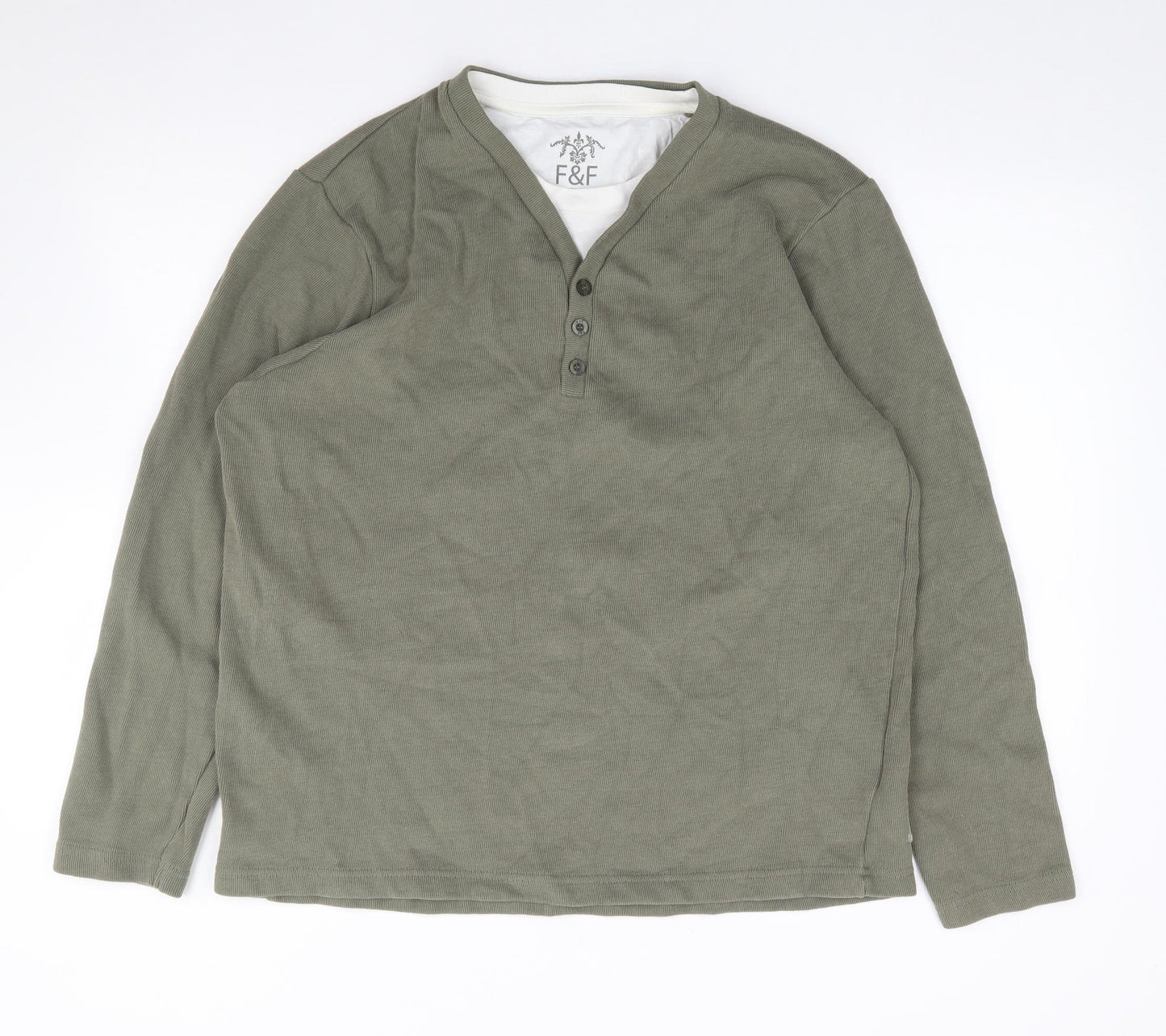 F&F Mens Green Crew Neck  Cotton Pullover Jumper Size XL