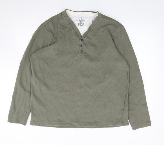 F&F Mens Green Crew Neck  Cotton Pullover Jumper Size XL