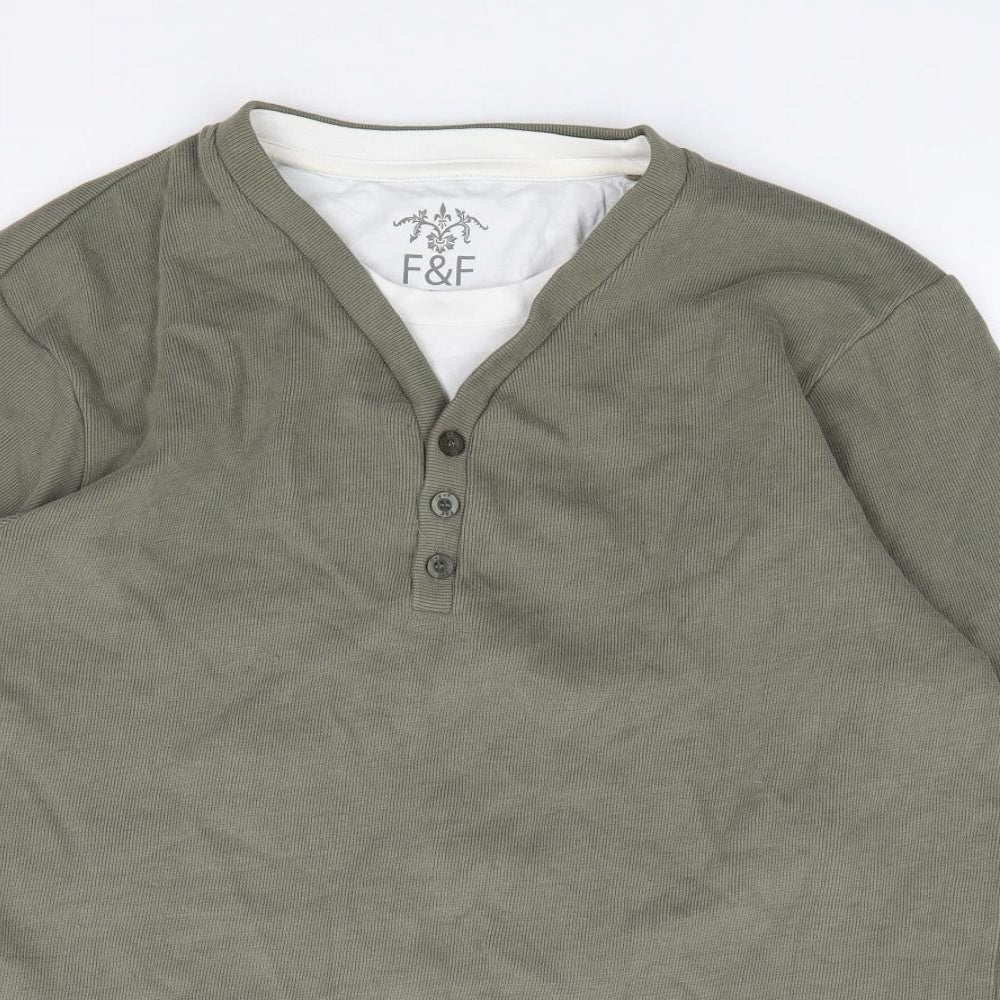 F&F Mens Green Crew Neck  Cotton Pullover Jumper Size XL