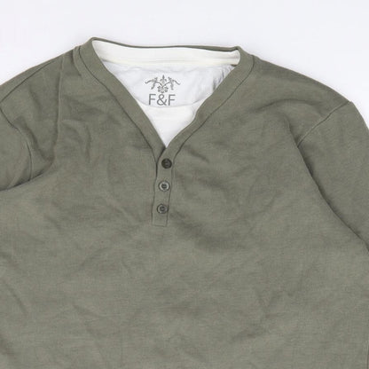F&F Mens Green Crew Neck  Cotton Pullover Jumper Size XL