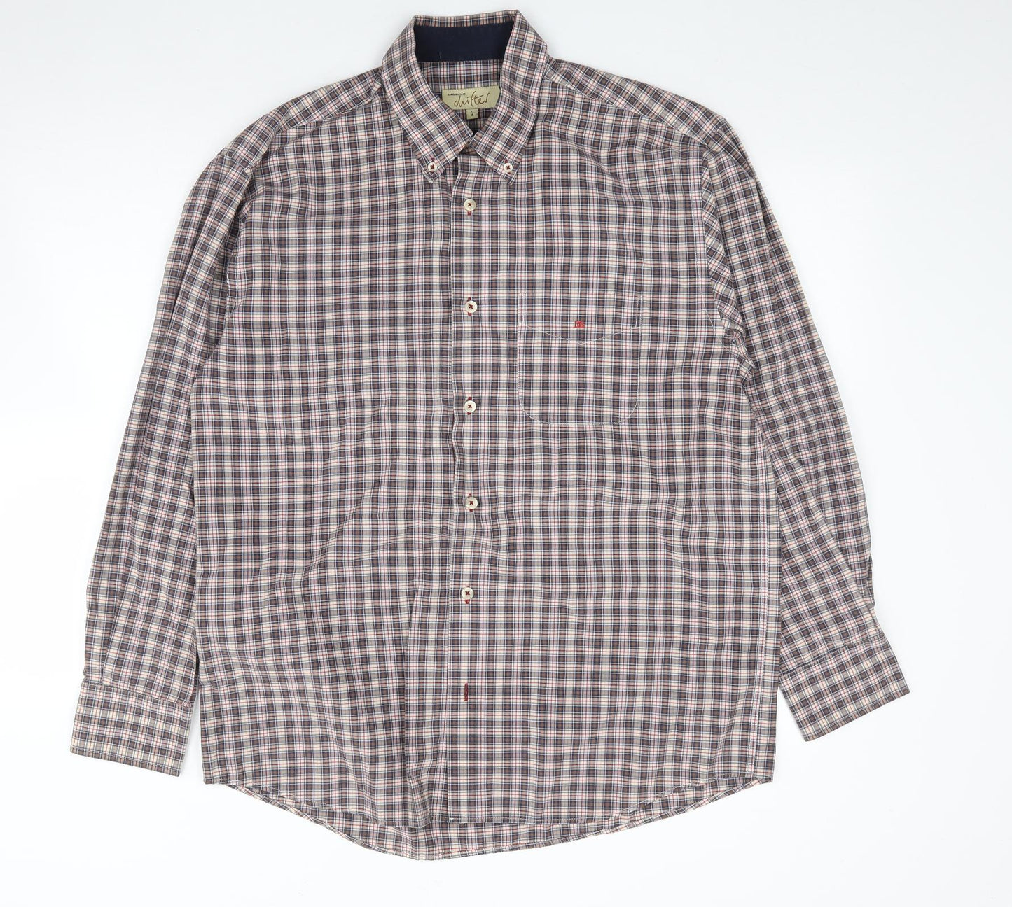 Daniel Grahame Mens Multicoloured Plaid Cotton  Button-Up Size L Collared Button
