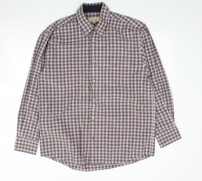 Daniel Grahame Mens Multicoloured Plaid Cotton  Button-Up Size L Collared Button