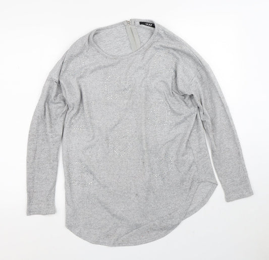 Womens UK Size M Quiz Grey Full Zip Jumper