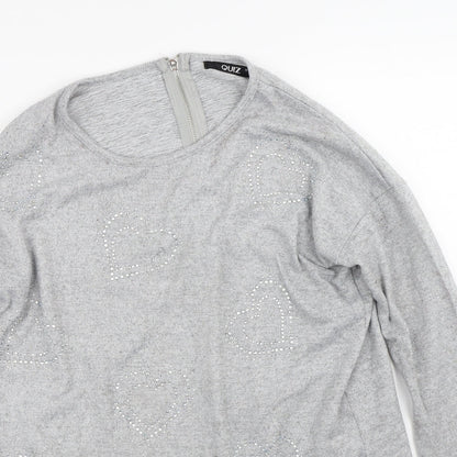 Womens UK Size M Quiz Grey Full Zip Jumper