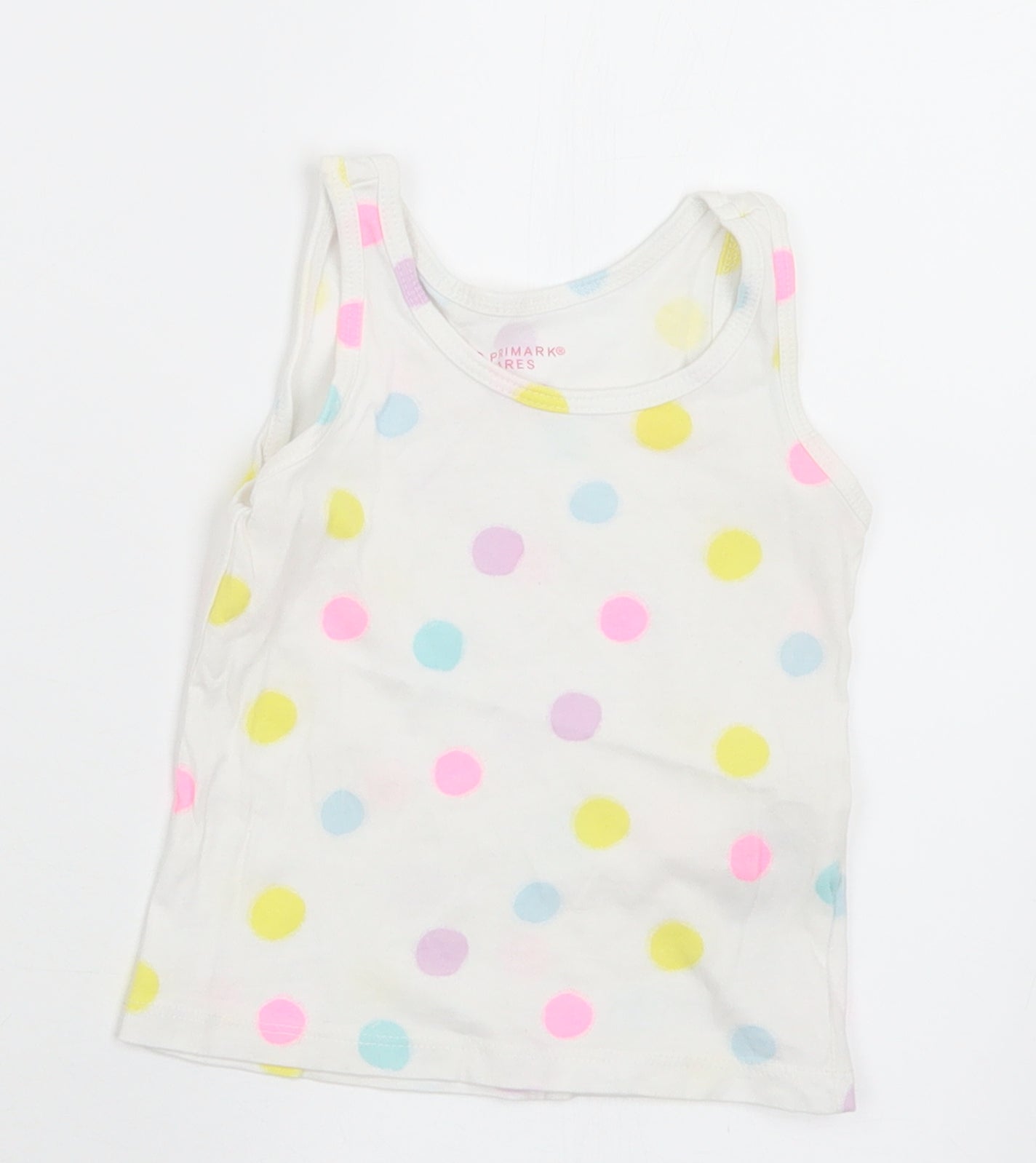 Primark Girls Multicoloured Polka Dot Cotton Basic Tank Size 9-12 Months Round Neck