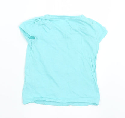 Primark Girls Green  Cotton Basic T-Shirt Size 12-18 Months Crew Neck  - Flamingo