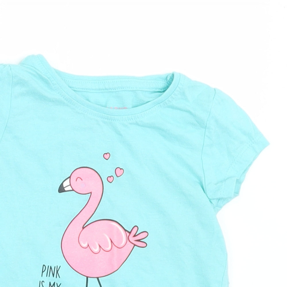 Primark Girls Green  Cotton Basic T-Shirt Size 12-18 Months Crew Neck  - Flamingo