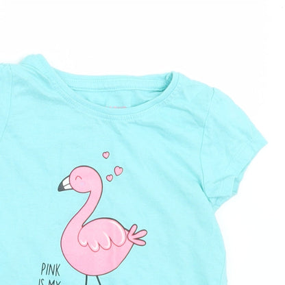 Primark Girls Green  Cotton Basic T-Shirt Size 12-18 Months Crew Neck  - Flamingo