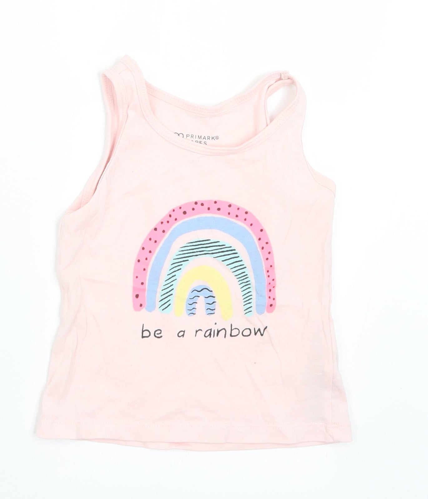 Primark Girls Pink  Cotton Basic Tank Size 12-18 Months Round Neck  - Rainbow