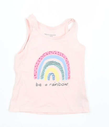 Primark Girls Pink  Cotton Basic Tank Size 12-18 Months Round Neck  - Rainbow
