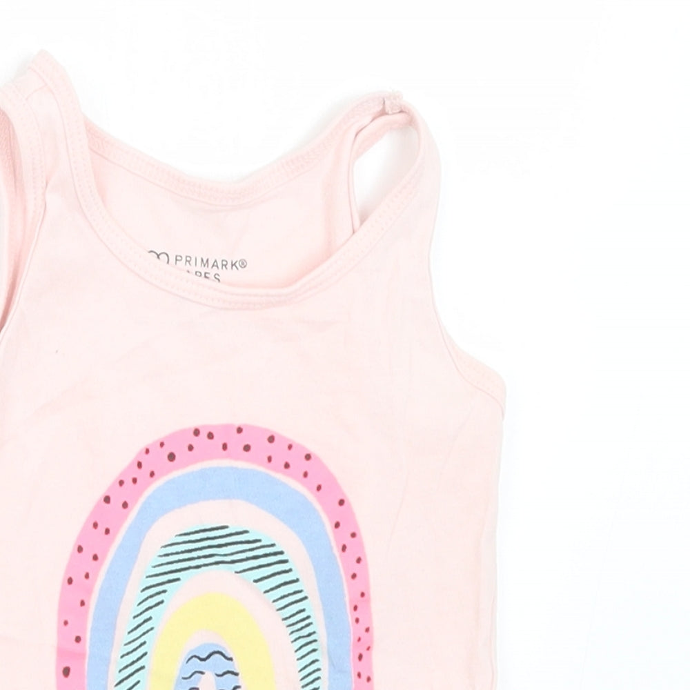 Primark Girls Pink  Cotton Basic Tank Size 12-18 Months Round Neck  - Rainbow