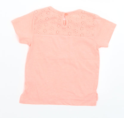 Primark Girls Orange  Polyester Basic T-Shirt Size 12-18 Months Crew Neck Button