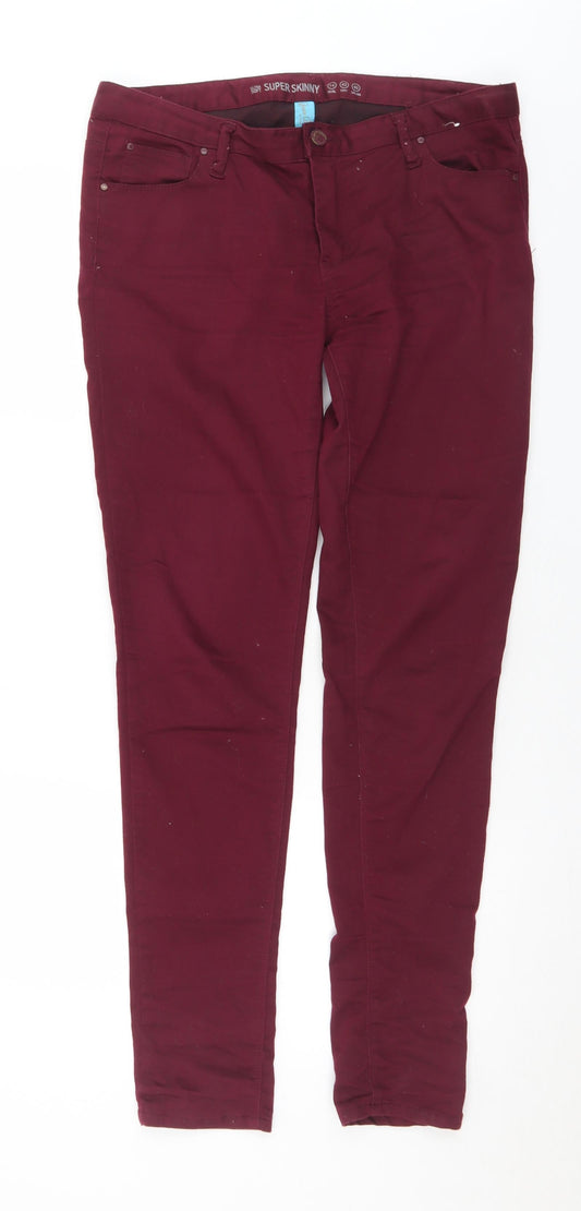 Denim & Co. Womens Red  Cotton Chino Trousers Size 14 L31 in Regular Button