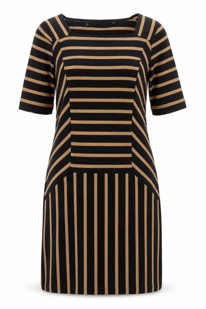 Preworn Womens Brown Striped Polyester A-Line  Size S  Square Neck