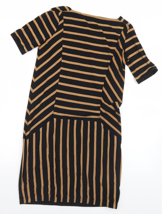 Preworn Womens Brown Striped Polyester A-Line  Size S  Square Neck