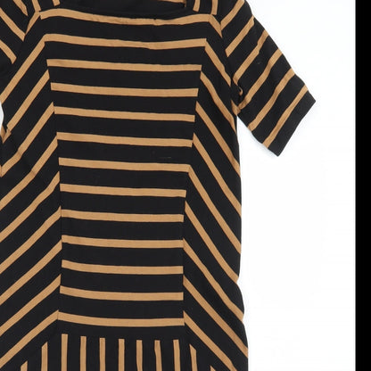 Preworn Womens Brown Striped Polyester A-Line  Size S  Square Neck