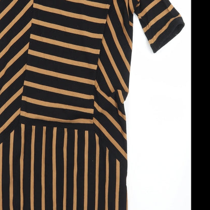 Preworn Womens Brown Striped Polyester A-Line  Size S  Square Neck