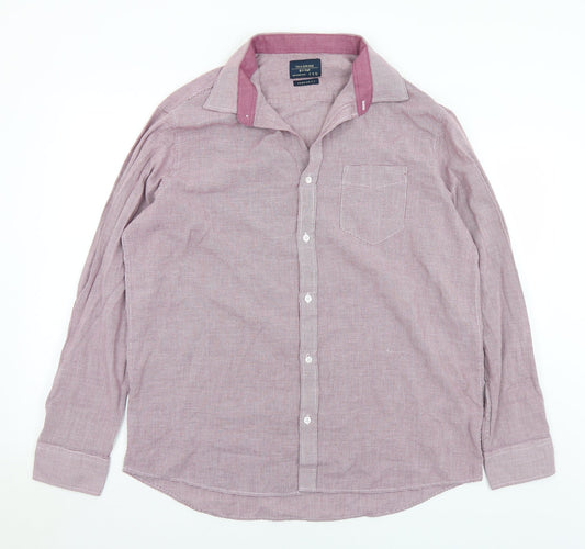 F&F Mens Purple Check Cotton  Button-Up Size 17 Collared Button