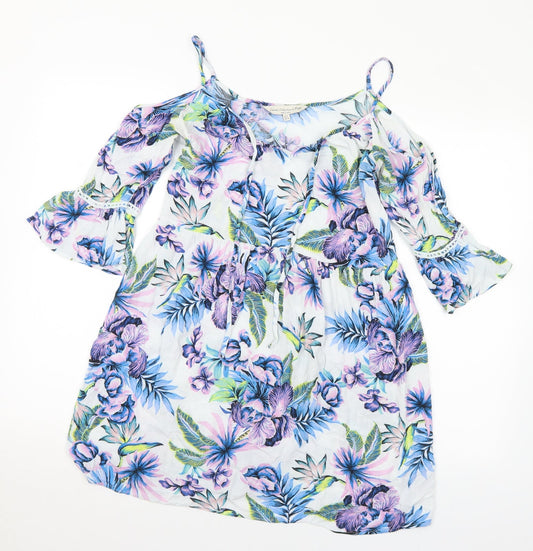 F&F Womens Multicoloured Floral Viscose Basic Blouse Size 6 V-Neck