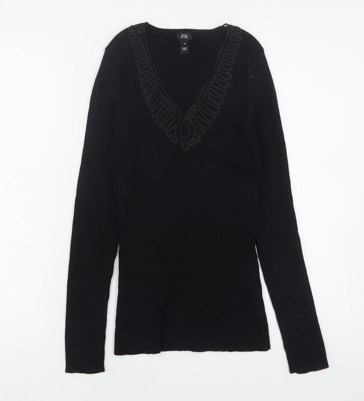 Womens UK Size 8 River Island Black Basic T-Shirt