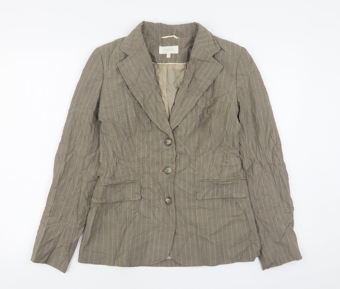 Marks and Spencer Womens Beige Striped Polyester Jacket Suit Jacket Size 8